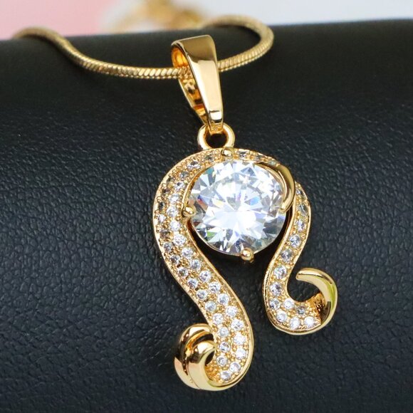 "Rose Gold Leo Zodiac Pendant with Sparkling CZ Centerpiece, XPPT1541 - Picture 1 of 13